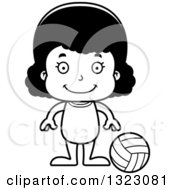 Lineart Clipart Of A Cartoon Happy Black Girl Beach Volleyball Player Royalty Free Outline Vector Illustration