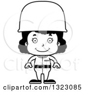 Lineart Clipart Of A Cartoon Happy Black Girl Soldier Royalty Free Outline Vector Illustration