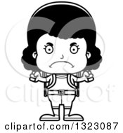 Lineart Clipart Of A Cartoon Mad Black Girl Hiker Royalty Free Outline Vector Illustration