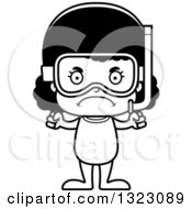 Lineart Clipart Of A Cartoon Mad Black Girl In Snorkel Gear Royalty Free Outline Vector Illustration
