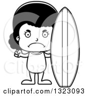 Lineart Clipart Of A Cartoon Mad Black Surfer Girl Royalty Free Outline Vector Illustration