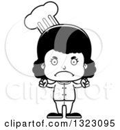 Lineart Clipart Of A Cartoon Mad Black Girl Chef Royalty Free Outline Vector Illustration