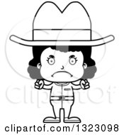 Lineart Clipart Of A Cartoon Mad Black Cowgirl Royalty Free Outline Vector Illustration