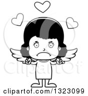 Lineart Clipart Of A Cartoon Mad Black Cupid Girl Royalty Free Outline Vector Illustration
