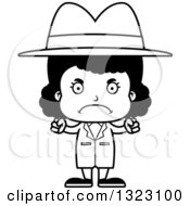 Lineart Clipart Of A Cartoon Mad Black Detective Girl Royalty Free Outline Vector Illustration