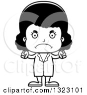 Lineart Clipart Of A Cartoon Mad Black Girl Doctor Royalty Free Outline Vector Illustration
