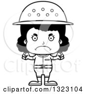 Lineart Clipart Of A Cartoon Mad Black Girl Zookeeper Royalty Free Outline Vector Illustration