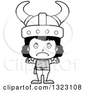Lineart Clipart Of A Cartoon Mad Black Viking Girl Royalty Free Outline Vector Illustration by Cory Thoman