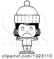Lineart Clipart Of A Cartoon Mad Black Girl In Winter Clothes Royalty Free Outline Vector Illustration