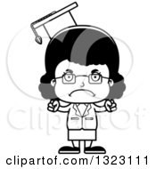 Lineart Clipart Of A Cartoon Mad Black Girl Professor Royalty Free Outline Vector Illustration