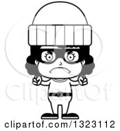 Lineart Clipart Of A Cartoon Mad Black Girl Robber Royalty Free Outline Vector Illustration