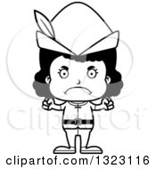 Lineart Clipart Of A Cartoon Mad Black Robin Hood Girl Royalty Free Outline Vector Illustration