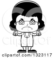Lineart Clipart Of A Cartoon Mad Black Girl Scientist Royalty Free Outline Vector Illustration