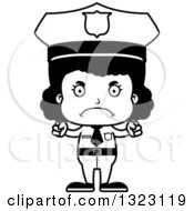 Lineart Clipart Of A Cartoon Mad Black Girl Police Officer Royalty Free Outline Vector Illustration