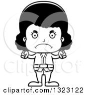 Lineart Clipart Of A Cartoon Mad Black Karate Girl Royalty Free Outline Vector Illustration