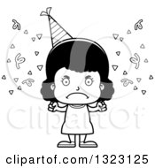 Lineart Clipart Of A Cartoon Mad Black Party Girl Royalty Free Outline Vector Illustration