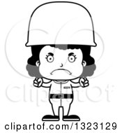 Lineart Clipart Of A Cartoon Mad Black Girl Soldier Royalty Free Outline Vector Illustration