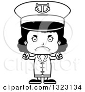 Lineart Clipart Of A Cartoon Mad Black Girl Captain Royalty Free Outline Vector Illustration