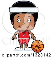 Clipart Of A Cartoon Happy Black Boy Basketball Player Royalty Free Vector Illustration