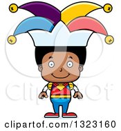 Clipart Of A Cartoon Happy Black Boy Jester Royalty Free Vector Illustration