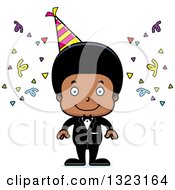 Clipart Of A Cartoon Happy Black Party Boy Royalty Free Vector Illustration