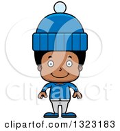 Clipart Of A Cartoon Happy Black Boy In Winter Clothes Royalty Free Vector Illustration