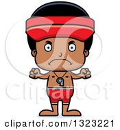 Clipart Of A Cartoon Mad Black Boy Lifeguard Royalty Free Vector Illustration