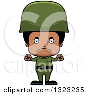 Clipart Of A Cartoon Mad Black Boy Army Soldier Royalty Free Vector Illustration