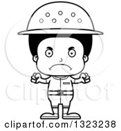 Lineart Clipart Of A Cartoon Mad Black Boy Zookeeper Royalty Free Outline Vector Illustration