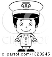 Lineart Clipart Of A Cartoon Happy Black Boy Captain Royalty Free Outline Vector Illustration