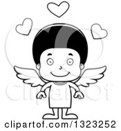 Lineart Clipart Of A Cartoon Happy Black Boy Cupid Royalty Free Outline Vector Illustration