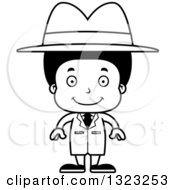 Lineart Clipart Of A Cartoon Happy Black Boy Detective Royalty Free Outline Vector Illustration