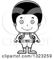 Lineart Clipart Of A Cartoon Happy Black Boy Hiker Royalty Free Outline Vector Illustration