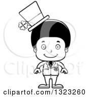 Lineart Clipart Of A Cartoon Happy Black St Patricks Day Boy Royalty Free Outline Vector Illustration