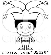 Lineart Clipart Of A Cartoon Happy Black Boy Jester Royalty Free Outline Vector Illustration