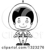 Lineart Clipart Of A Cartoon Happy Black Futuristic Space Boy Royalty Free Outline Vector Illustration