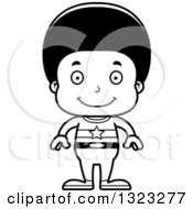 Lineart Clipart Of A Cartoon Happy Black Boy Super Hero Royalty Free Outline Vector Illustration