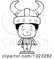 Lineart Clipart Of A Cartoon Happy Black Boy Viking Royalty Free Outline Vector Illustration