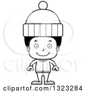 Lineart Clipart Of A Cartoon Happy Black Boy In Winter Clothes Royalty Free Outline Vector Illustration
