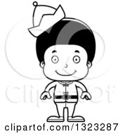 Lineart Clipart Of A Cartoon Happy Black Christmas Elf Boy Royalty Free Outline Vector Illustration
