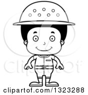Lineart Clipart Of A Cartoon Happy Black Boy Zookeeper Royalty Free Outline Vector Illustration