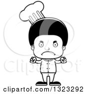 Lineart Clipart Of A Cartoon Mad Black Boy Chef Royalty Free Outline Vector Illustration