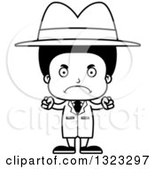 Lineart Clipart Of A Cartoon Mad Black Boy Detective Royalty Free Outline Vector Illustration