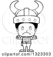 Lineart Clipart Of A Cartoon Mad Black Boy Viking Royalty Free Outline Vector Illustration