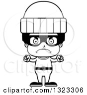 Lineart Clipart Of A Cartoon Mad Black Boy Robber Royalty Free Outline Vector Illustration