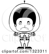 Lineart Clipart Of A Cartoon Mad Black Futuristic Space Boy Royalty Free Outline Vector Illustration
