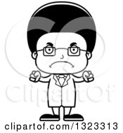 Lineart Clipart Of A Cartoon Mad Black Boy Scientist Royalty Free Outline Vector Illustration