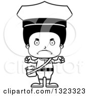 Lineart Clipart Of A Cartoon Mad Black Boy Mailman Royalty Free Outline Vector Illustration