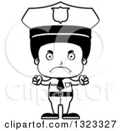 Lineart Clipart Of A Cartoon Mad Black Boy Police Officer Royalty Free Outline Vector Illustration