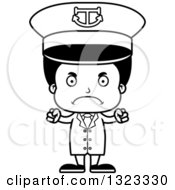 Lineart Clipart Of A Cartoon Mad Black Boy Captain Royalty Free Outline Vector Illustration